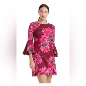 Trina Turk Bell Sleeve Floral Dress, Fully Lined!